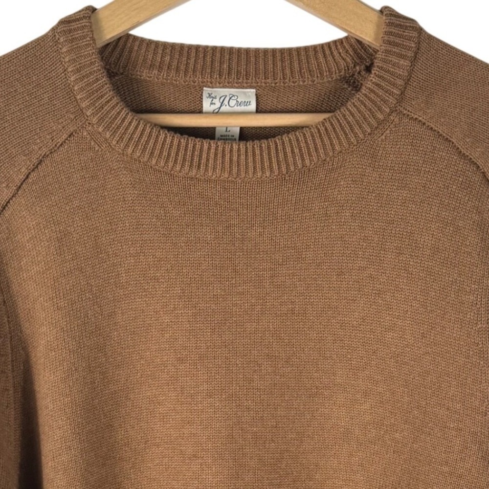 J. Crew Cotton Crew Neck Knit Sweater Mens L Raglan Sleeve Brown